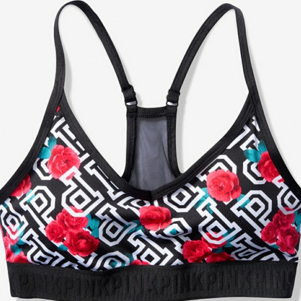 PINK VS SPORTS BRA BLACK WITH ROSES (LARGE)